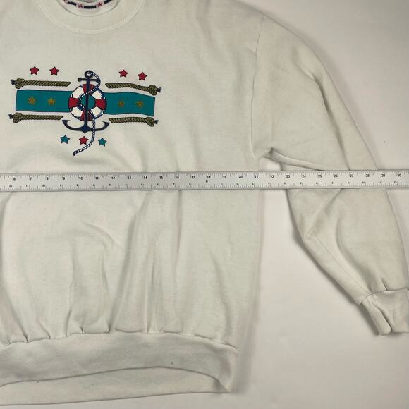 Vintage Boat Marina Sailor Sea Anchor Ocean White Crewneck Size Large - Picture 7 of 8